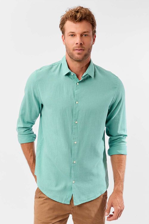 Camisa Linho Manga Longa Verde Claro