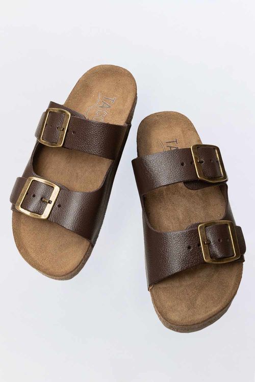 Sandália Papete De Couro Café