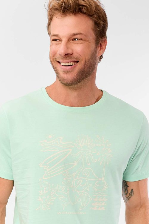 T-Shirt Estampada Algodão Ocean People Verde Clara
