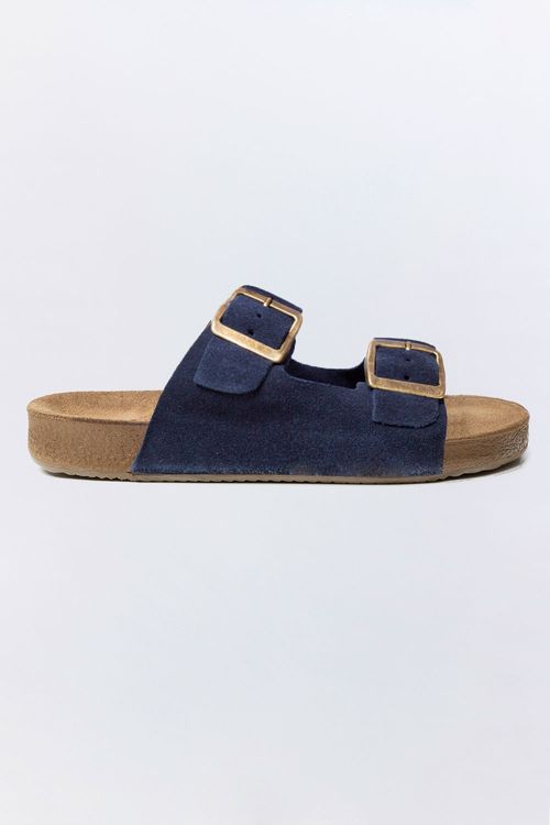 Sandália Papete De Couro Azul Marinho