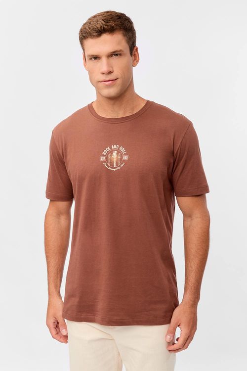 T-Shirt Estampada Rock And Roll Marrom
