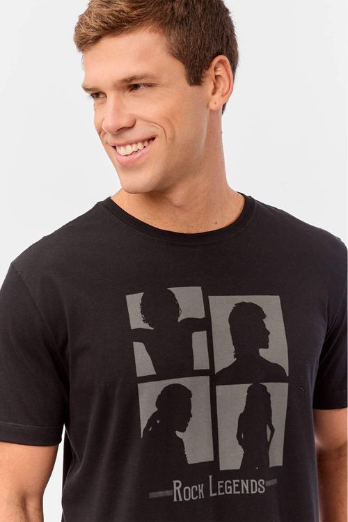 T-Shirt Estampada Rock Lengends Preta