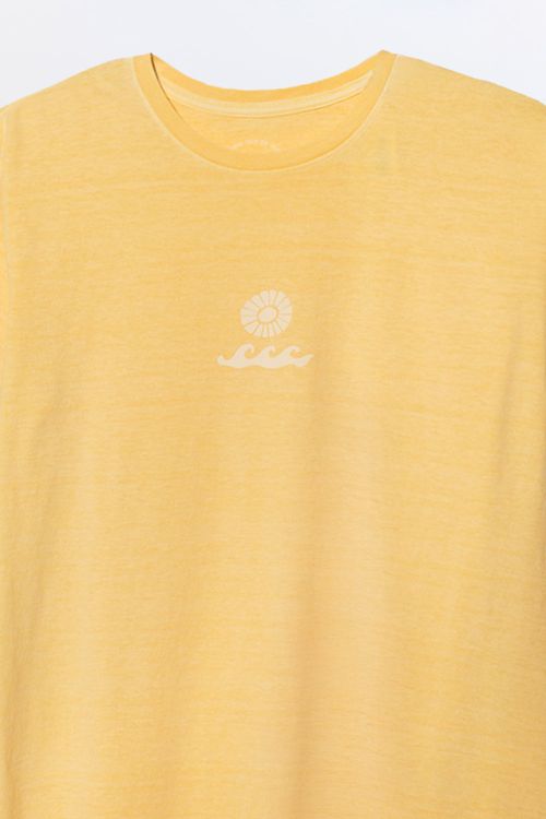 T-Shirt Estampada Stone Carimbo Sun Waves Amarelo Claro