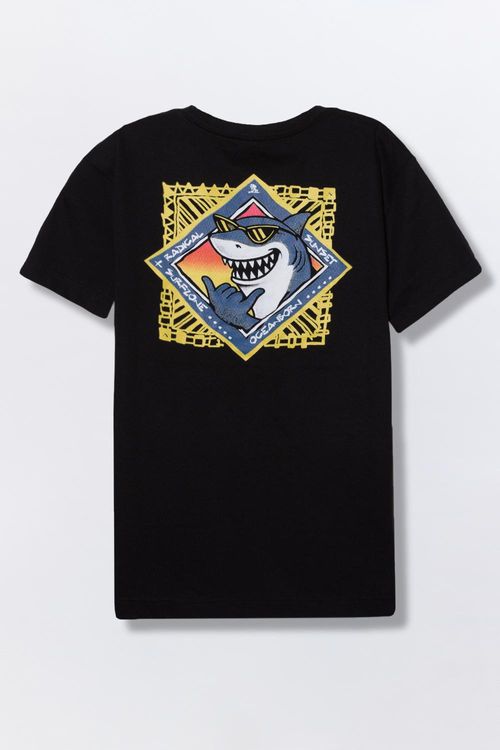 T-Shirt Infantil Estampada Sharkman Preto