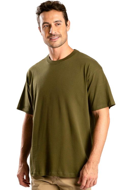 T-Shirt Básica Premium Sem Costura Oversized Verde Musgo