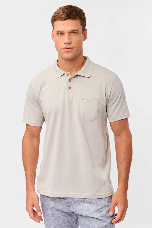 Polo Básica Fit Com Bolso Cinza