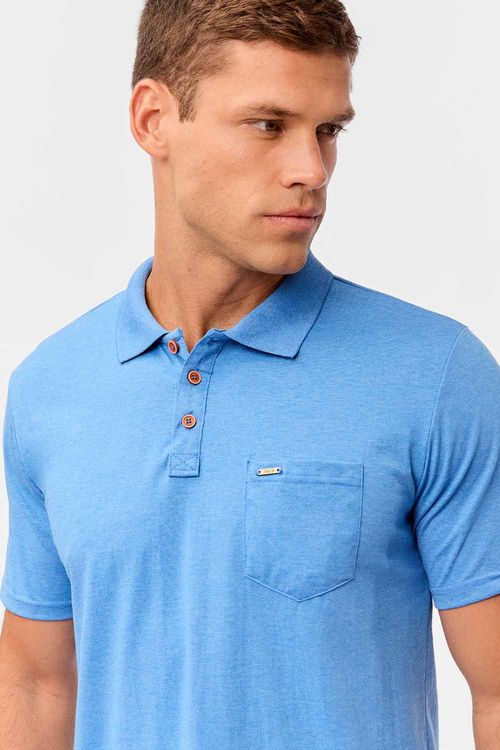 Polo Básica Fit Com Bolso Azul Royal