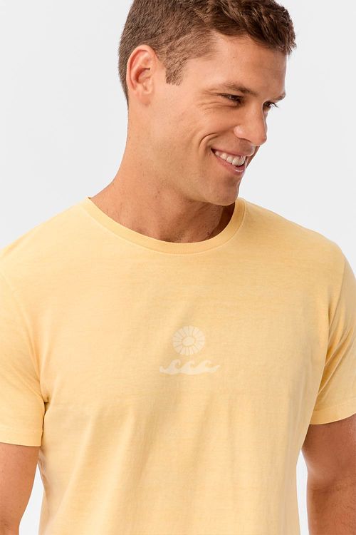 T-Shirt Estampada Stone Carimbo Sun Waves Amarelo Claro