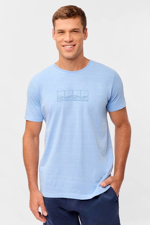 T-Shirt Estampada Stone Carimbo Sun Desert Azul Clara