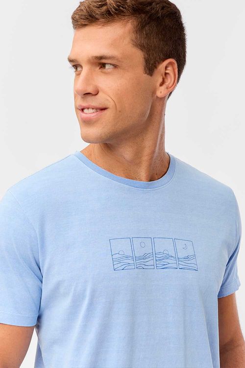 T-Shirt Estampada Stone Carimbo Sun Desert Azul Clara