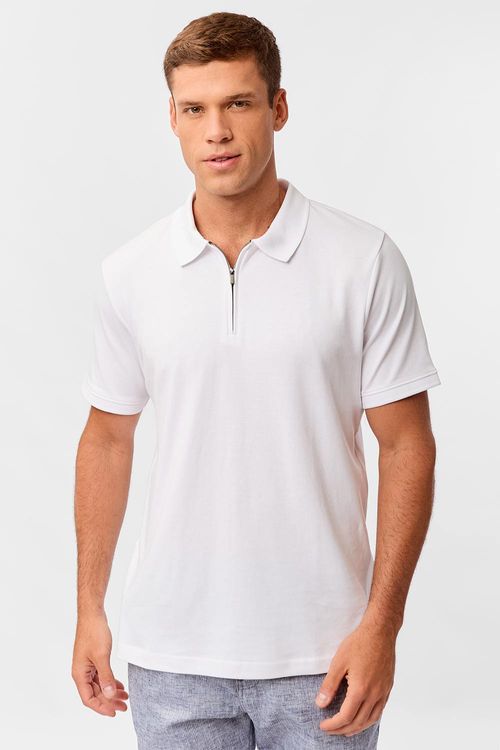 Polo Especial Com Gola Zíper Branca