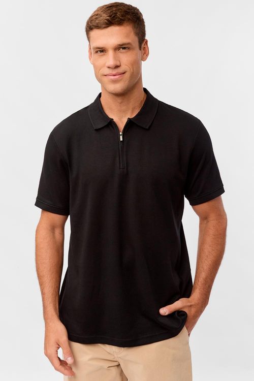 Polo Especial Interlock Com Zíper Preta