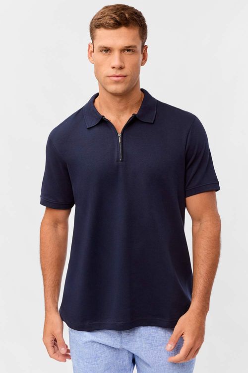 Polo Especial Com Gola Zíper Azul Marinho