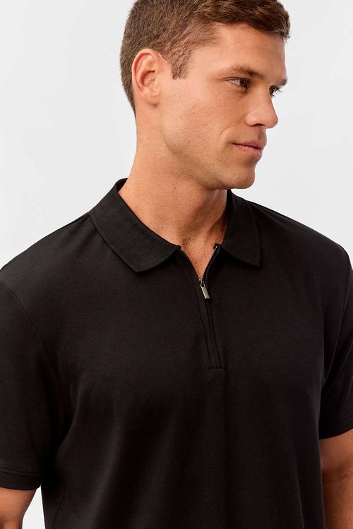 Polo Especial Interlock Com Zíper Preta