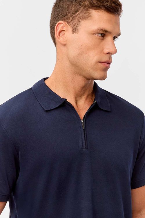 Polo Especial Com Gola Zíper Azul Marinho