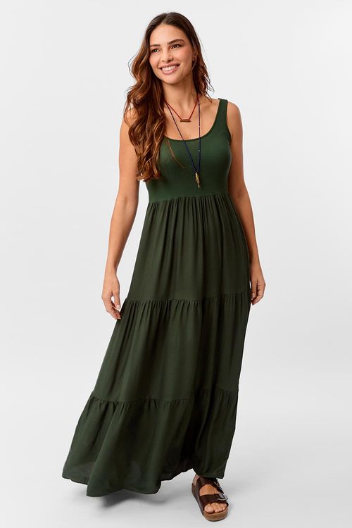 Vestido Recortes Verde Escuro