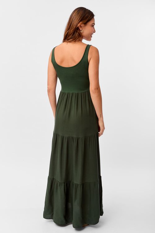 Vestido Recortes Verde Escuro