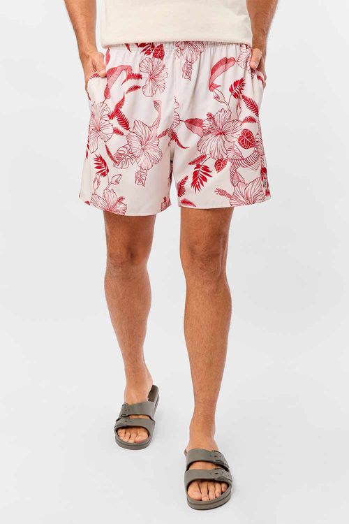 Short Estampado Flex Line Hibisco Off White
