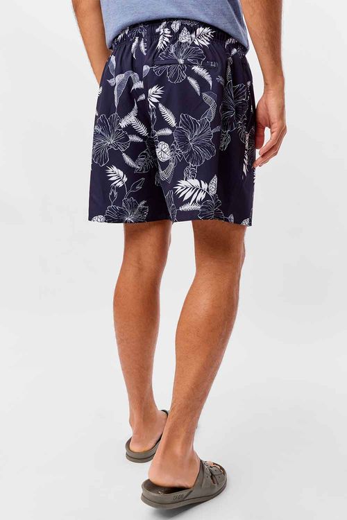 Short Estampado Flex Line Hibisco Azul Marinho