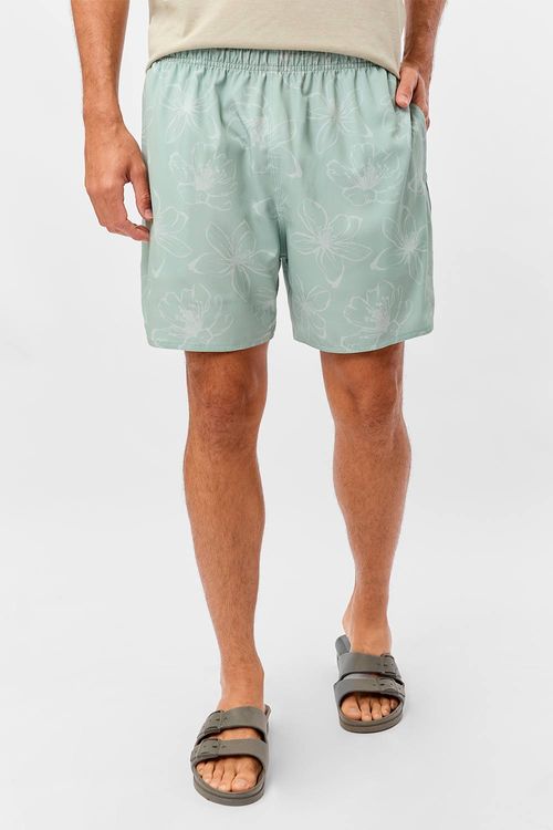 Short Estampado Flex Flores Verde Claro