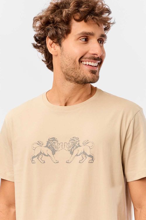 T-Shirt Estampada Lion Khaki
