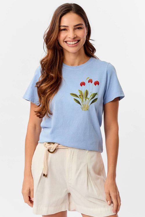 Blusa Estampada Flowers Azul Claro