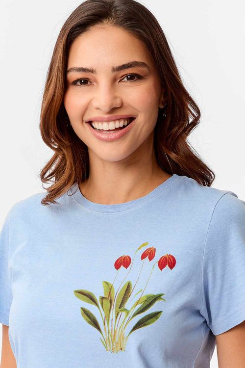 Blusa Estampada Flowers Azul Claro