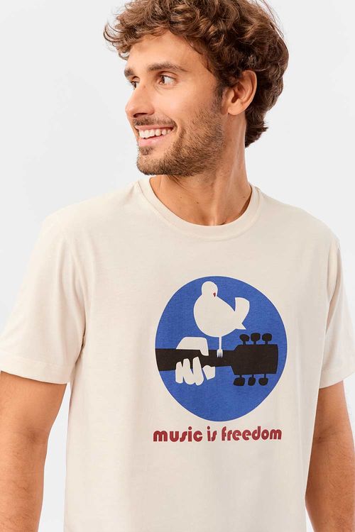 T-Shirt Estampada Music Is Freedom Off White