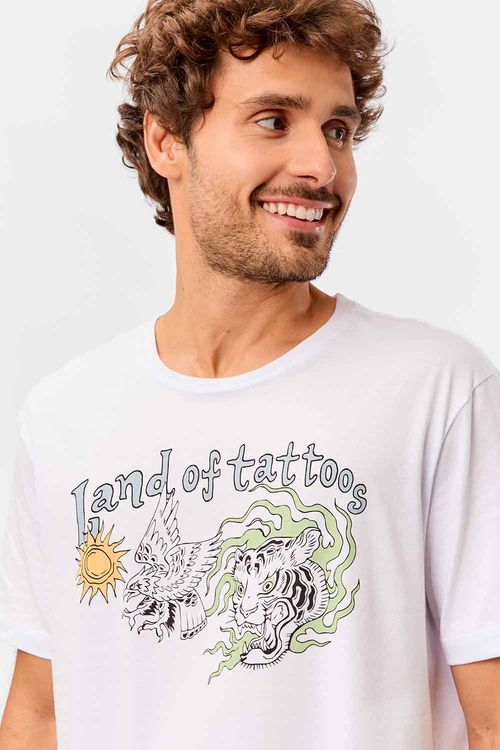 T-Shirt Estampada Tattoo Land Branca