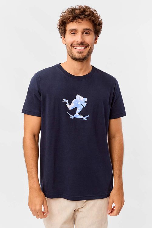 T-Shirt Estampada Skater Azul Marinho
