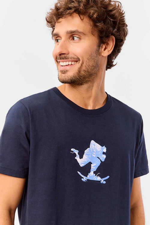 T-Shirt Estampada Skater Azul Marinho