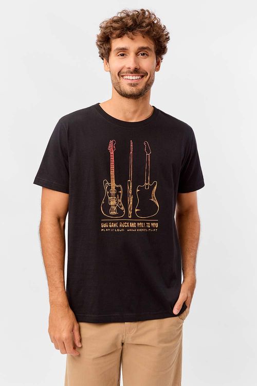 T-Shirt Estampada Play It Loud Preta