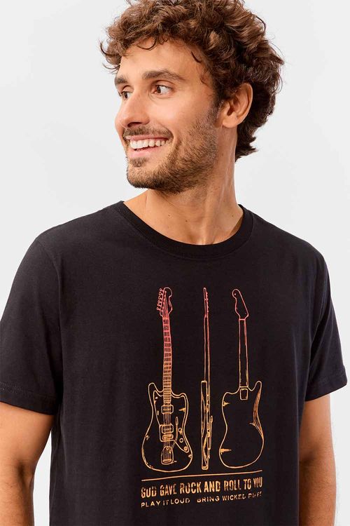 T-Shirt Estampada Play It Loud Preta