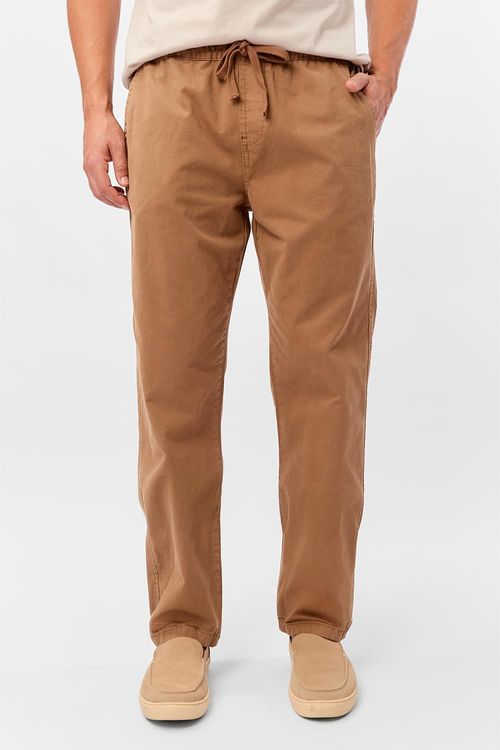 Calça Chino Com Cós Elástico Camel