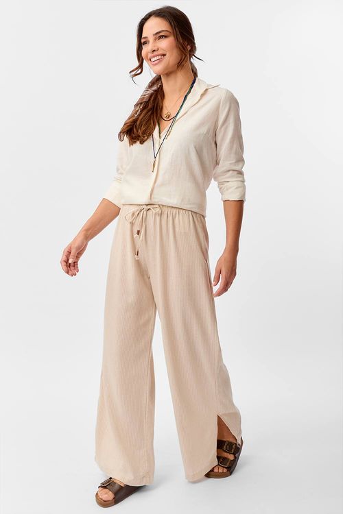 Calça Pantalona Linho Cru