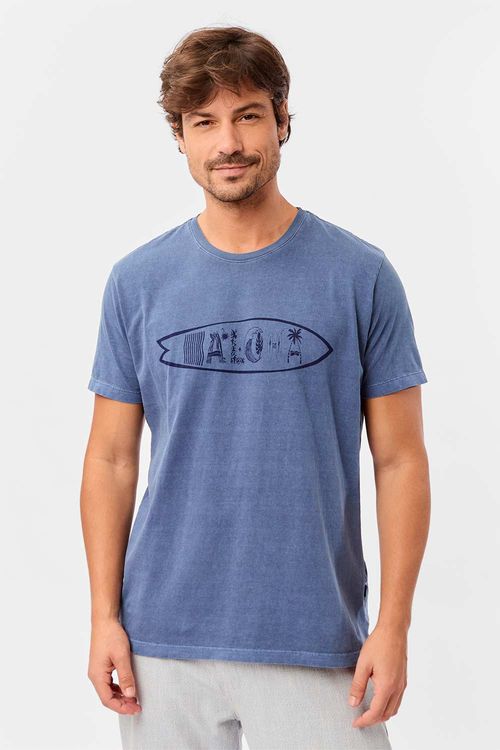 T-Shirt Estampada Stone Aloha Azul Marinho