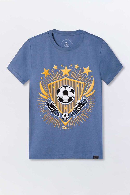 T-Shirt Infantil Estampada Soccer Azul Jeans