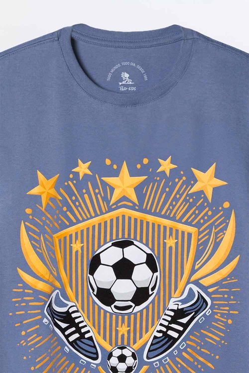 T-Shirt Infantil Estampada Soccer Azul Jeans