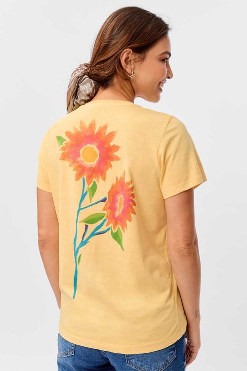 Blusa Estampada Flor Frente e Costas Amarela