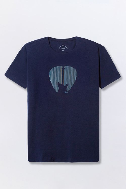 T-Shirt Estamapada Flex 3d Guitar Azul Marinho