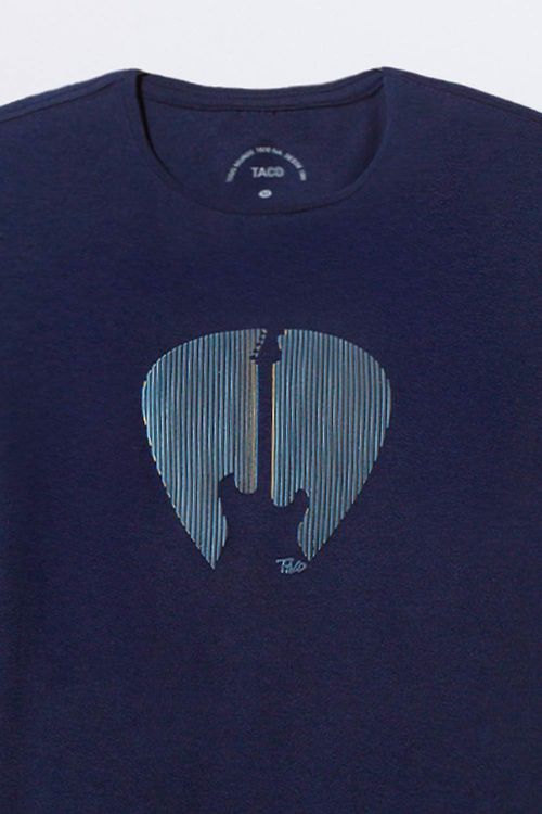 T-Shirt Estamapada Flex 3d Guitar Azul Marinho