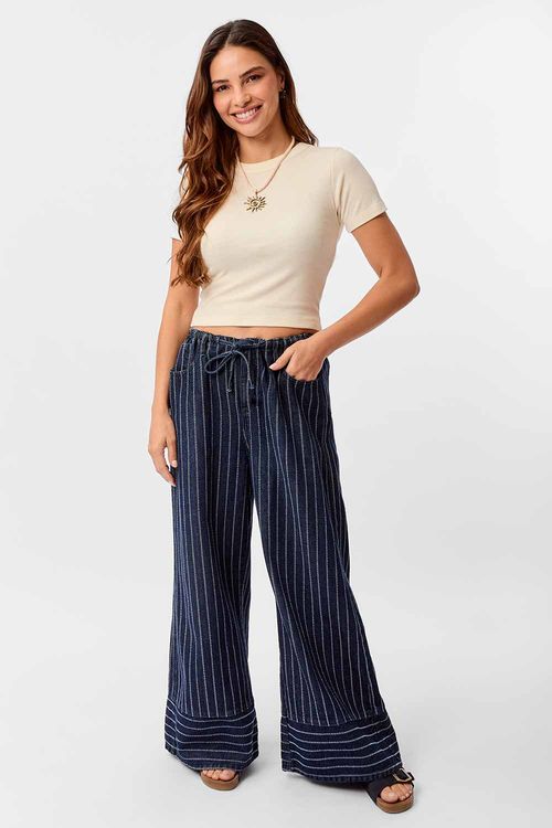 Calça Jeans Wide Leg Listras Stone