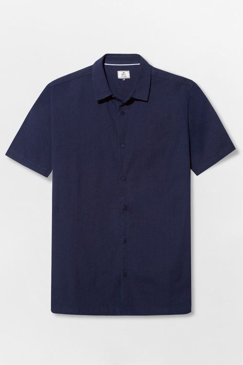 Camisa Linho Manga Curta Premium Azul Marinho