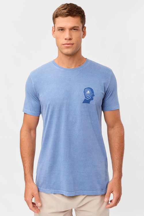 T-Shirt Estampada Stone Rainwash Azul Jeans