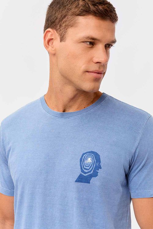 T-Shirt Estampada Stone Rainwash Azul Jeans