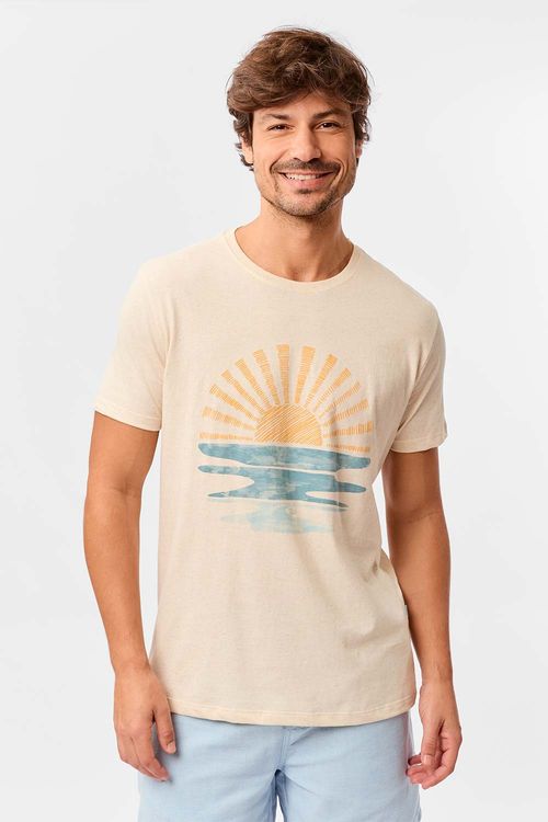 T-Shirt Estampada Sol Aquarela Cru