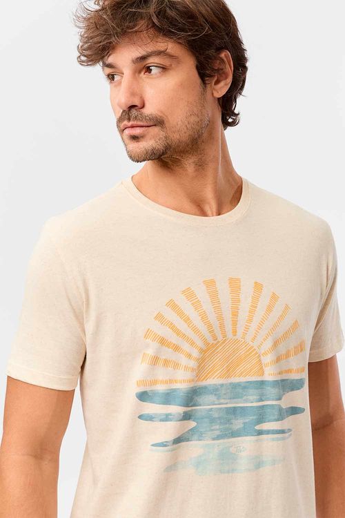 T-Shirt Estampada Linho Sol Aquarela Cru