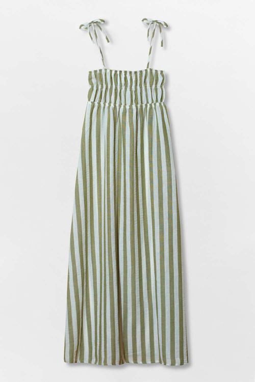 Vestido Longo Listrado Branco/Verde