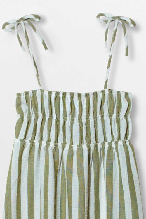 Vestido Longo Listrado Branco/Verde