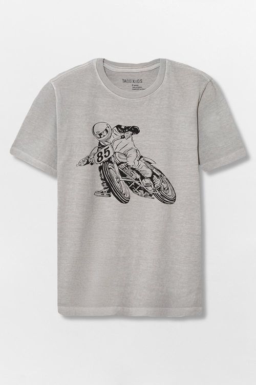 T-Shirt Infantil Estampada Piloto Cinza